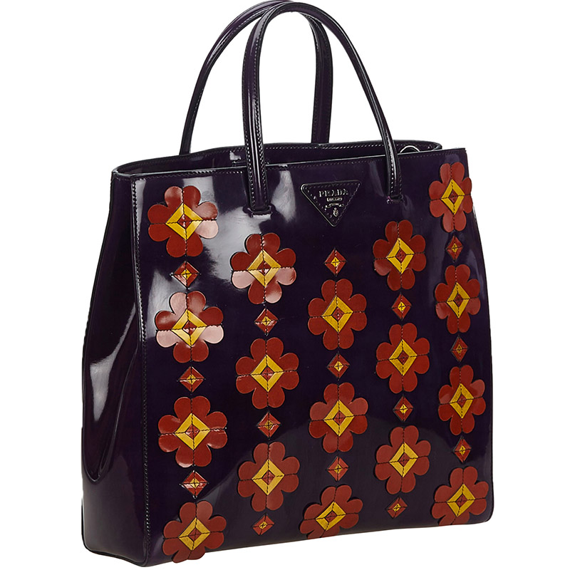 

Prada Black Patent Leather Spazzolato Floral Applique Tote