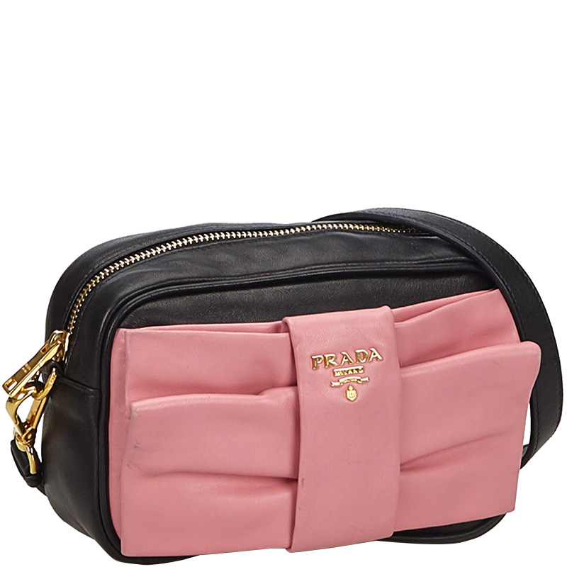 

Prada Pink/Black Leather Fiocco Bow Crossbody Bag