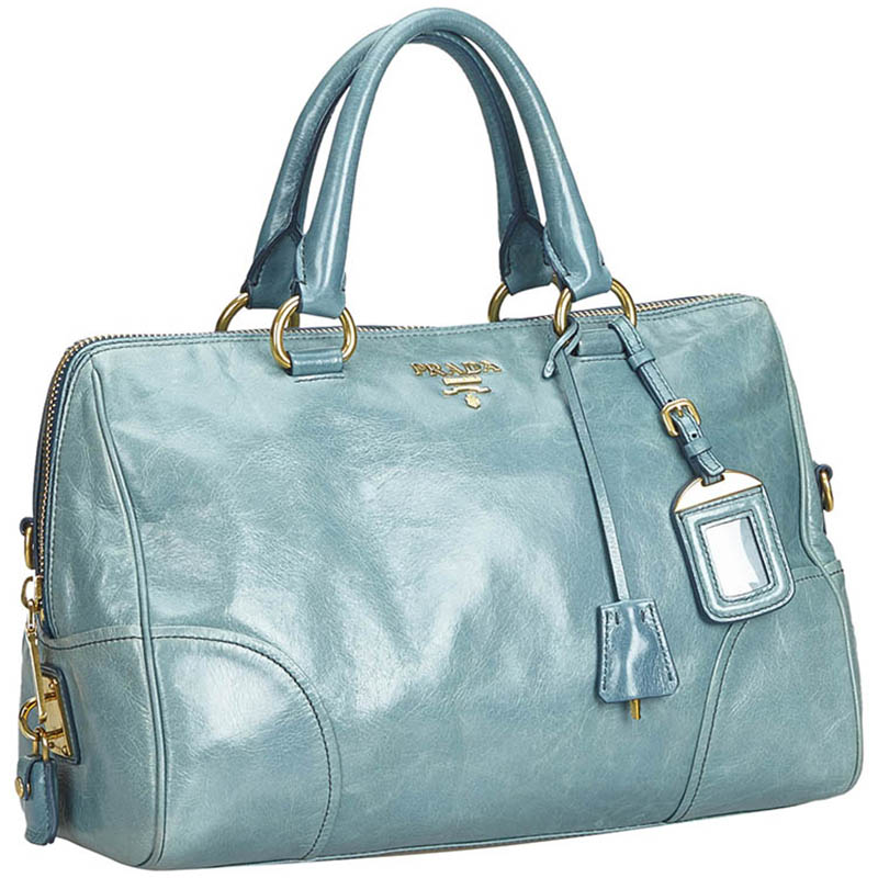 

Prada Blue Vitello Shine Leather Satchel