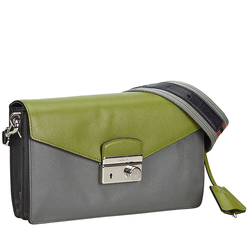 

Prada Green/Gray Saffiano Leather Sound Shoulder Bag