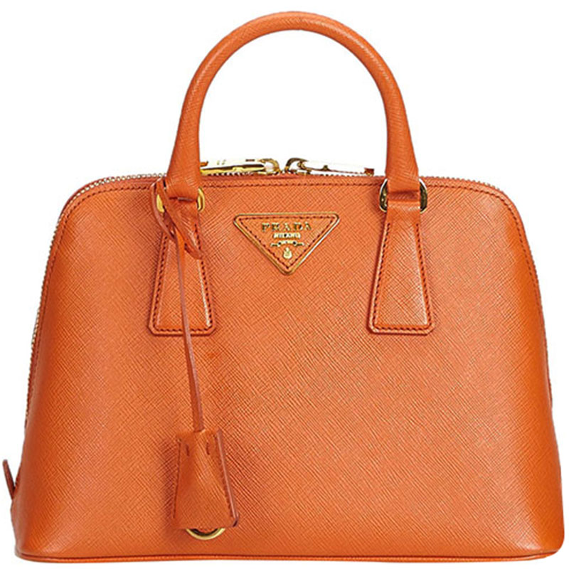 Pre-owned Prada Orange Saffiano Leather Lux Promenade Satchel