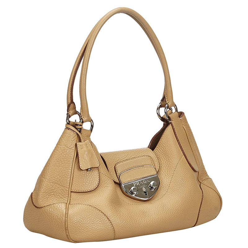

Prada Beige Vitello Daino Leather Sound Lock Shoulder Bag