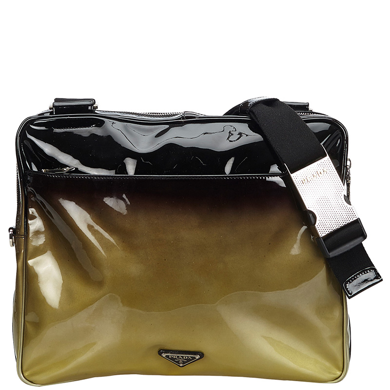 Prada Black/Green Patent Leather Ombre Crossbody Bag