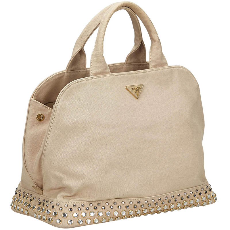 

Prada Brown Studded Canvas Satchel