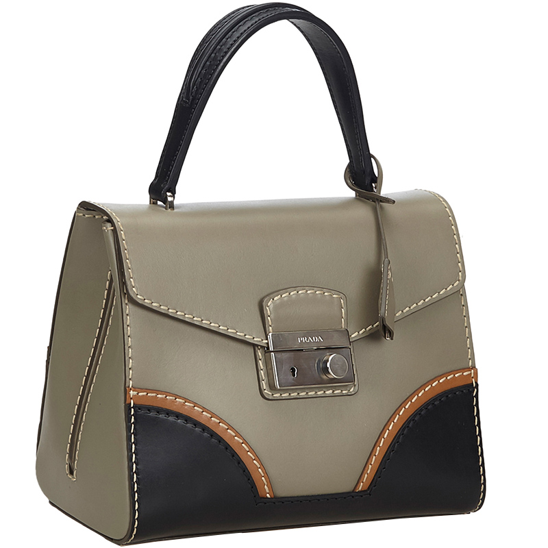 

Prada Gray/Blue Leather Sound Lock Top Handle Bag, Multicolor