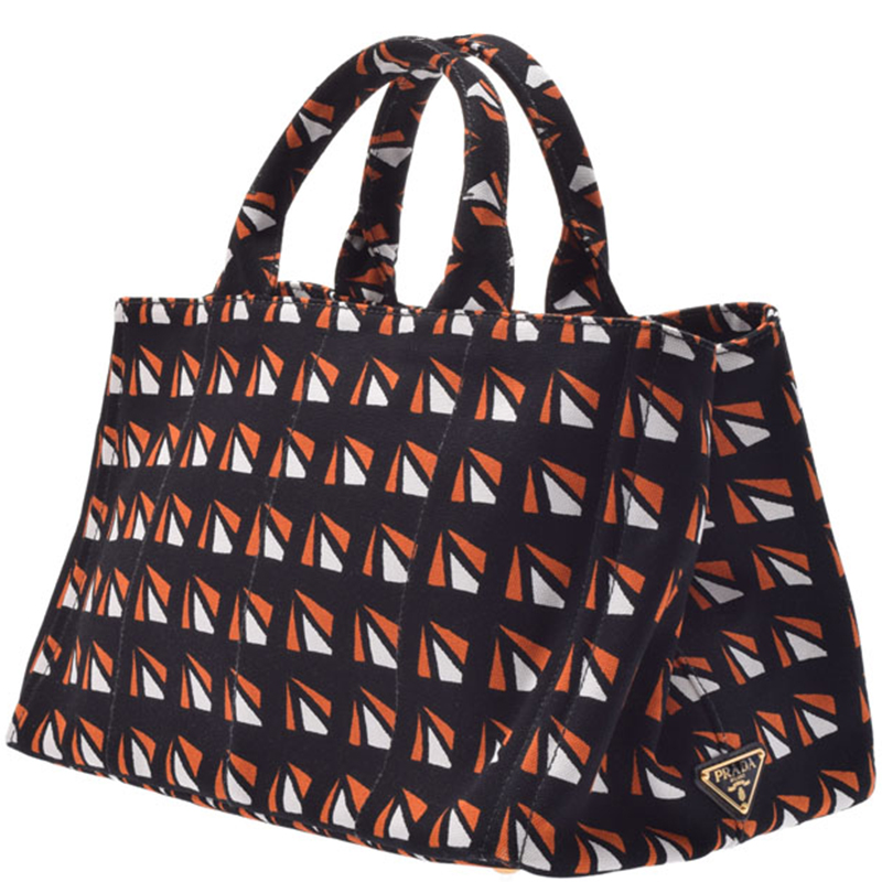 

Prada Black/Orange Canvas Canapa Tote Bag