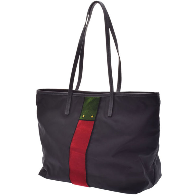 

Prada Green/Red Nylon And Leather Tote Bag, Multicolor