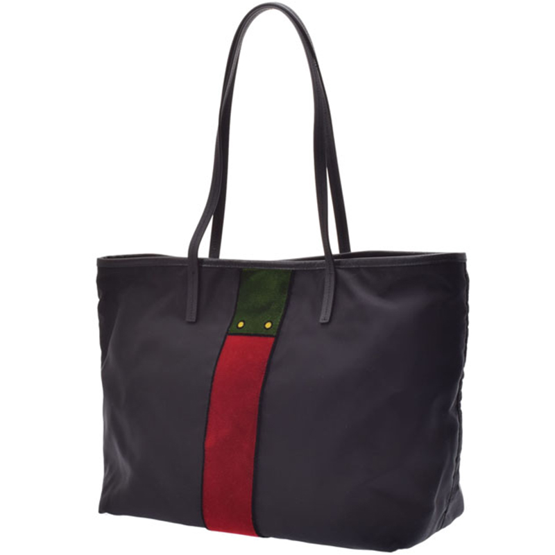 

Prada Green/Red Nylon And Leather Tote Bag, Multicolor