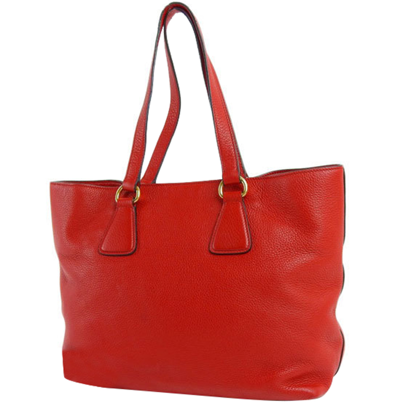 

Prada Red Vitello Daino Leather Shopper Tote Bag