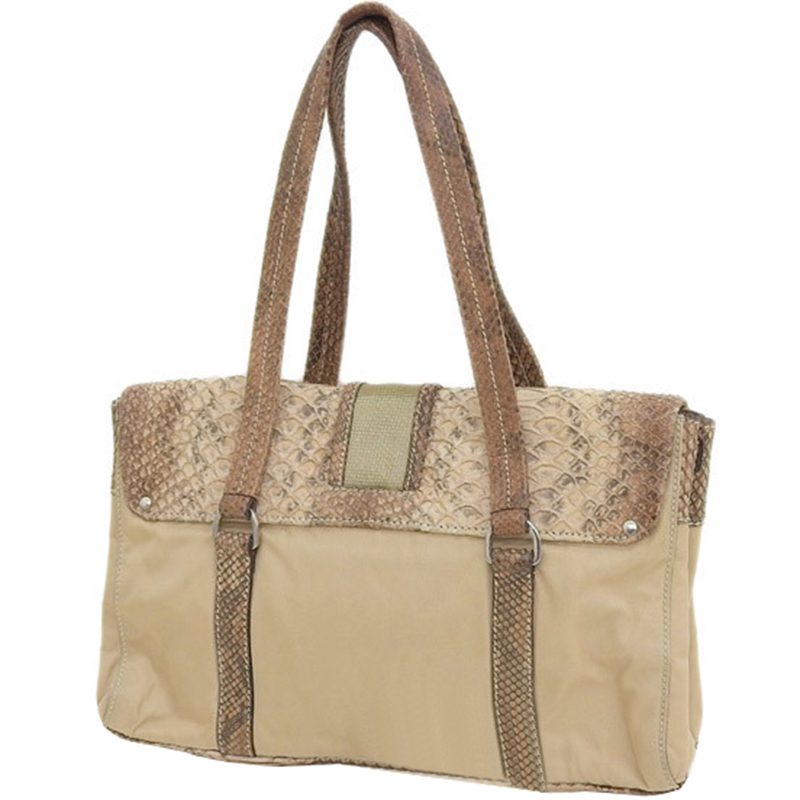 

Prada Beige Python Embossed Nylon Shoulder Bag