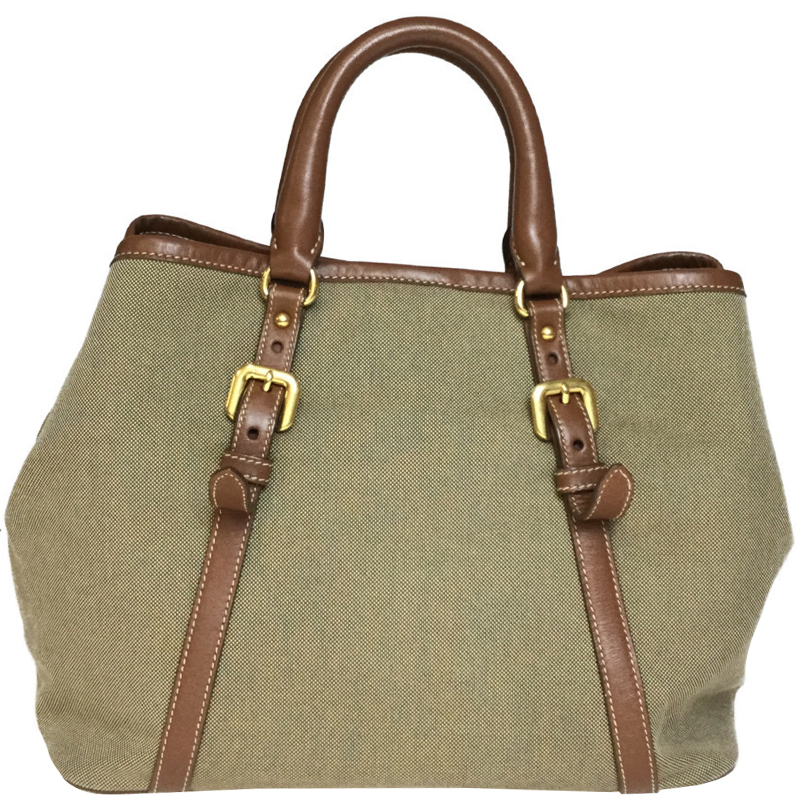 

Prada Khaki Canapa Canvas Top Handle Satchel Bag, Brown