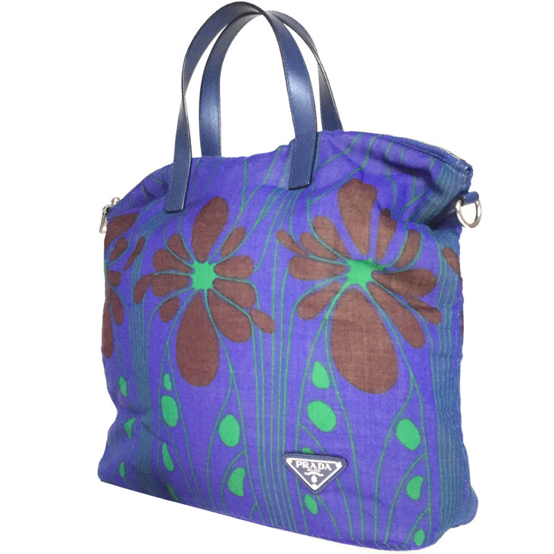 

Prada Blue Canvas Tessuto Stampato Tote Bag