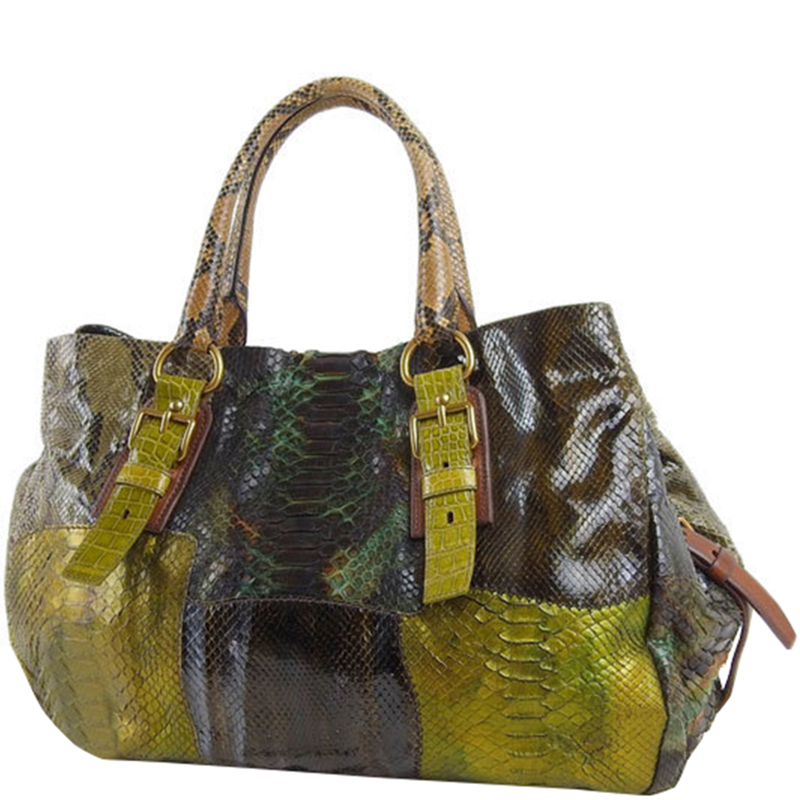 

Prada Green Python Leather Tote Bag, Beige