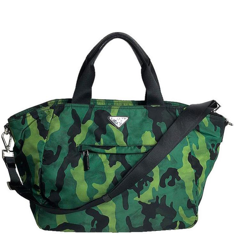Prada Green Camouflage Nylon Tote Bag