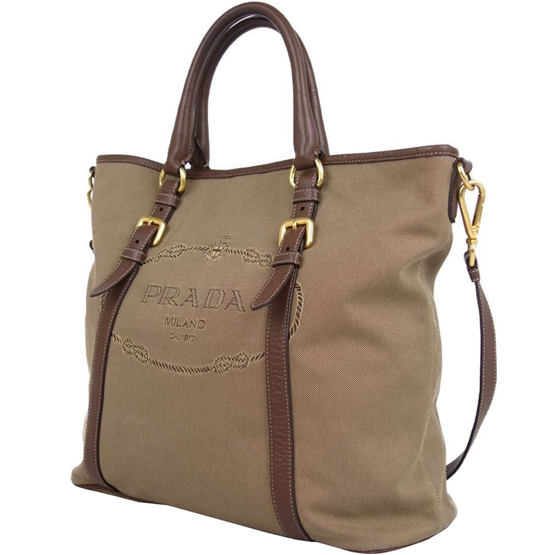 

Prada Brown Canapa Canvas Top Handle Satchel Bag
