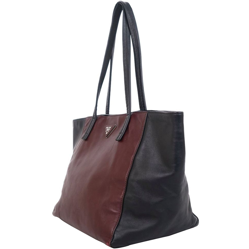 

Prada Bordeaux/Black Leather Tote Bag