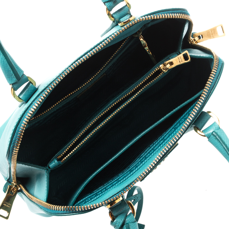 Prada Turquoise Saffiano Lux Leather Small Promenade Crossbody Bag