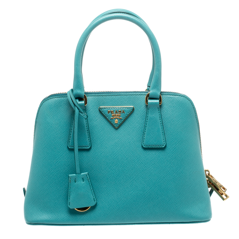 Prada Turquoise Saffiano Lux Leather Small Promenade Crossbody Bag Prada