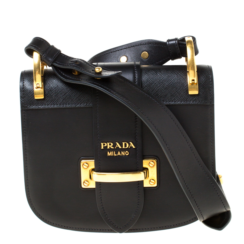 Pre Owned Prada Black Leather Cahier Shoulder Bag       