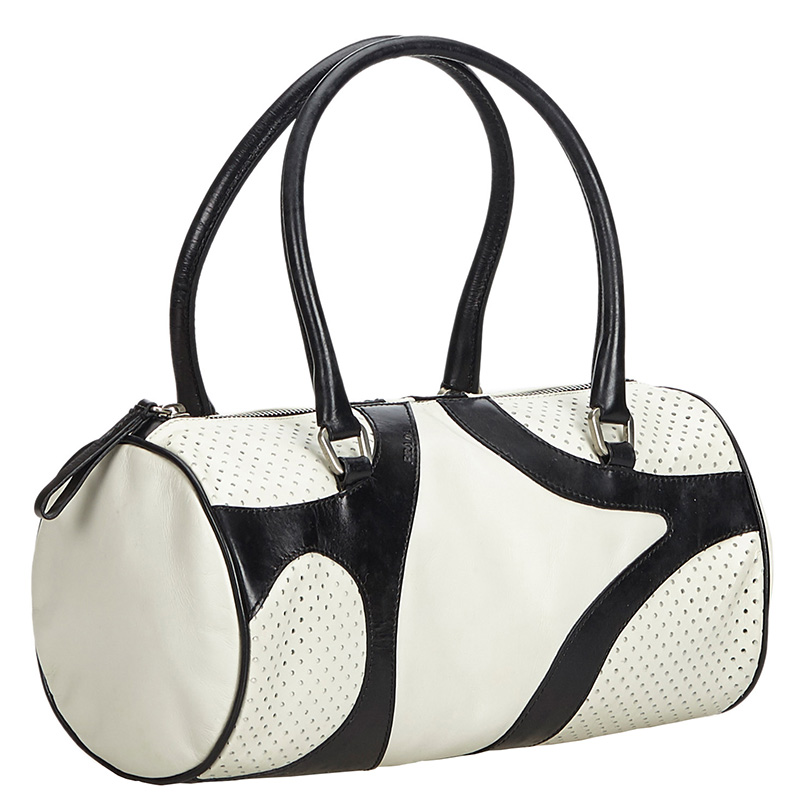 

Prada White/Black Perforated Leather Shoulder Bag