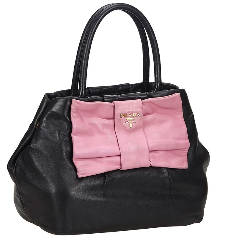 

Prada Black/Pink Leather Fiocco Bow Satchel