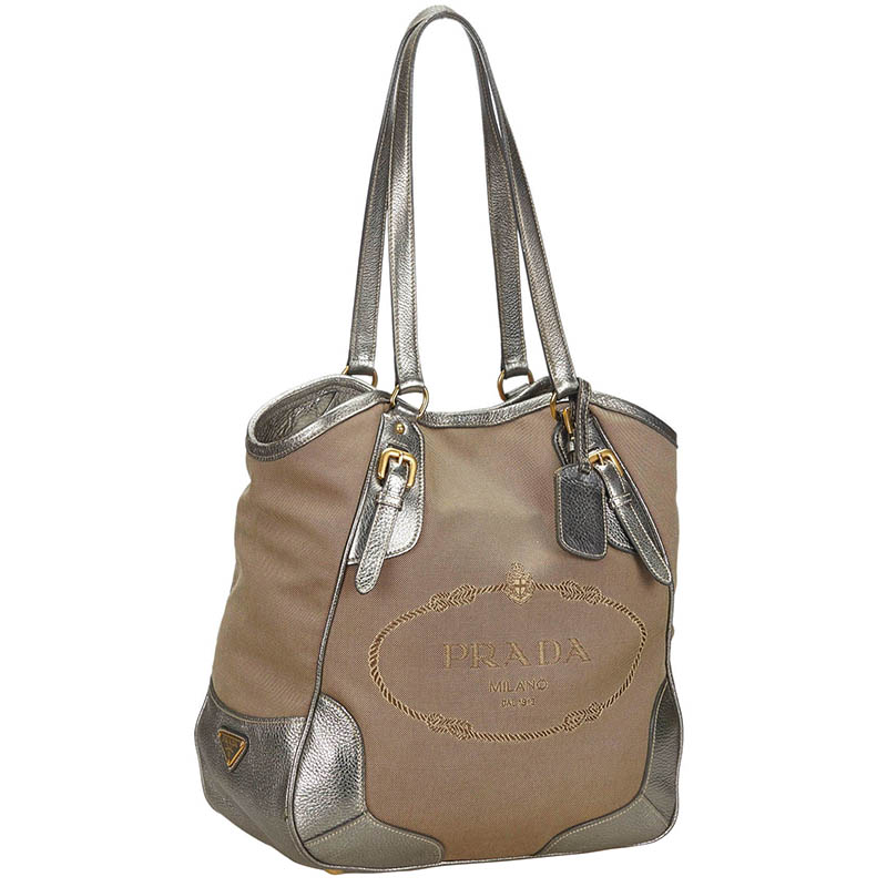 

Prada Brown/Beige Canapa Canvas Tote Bag