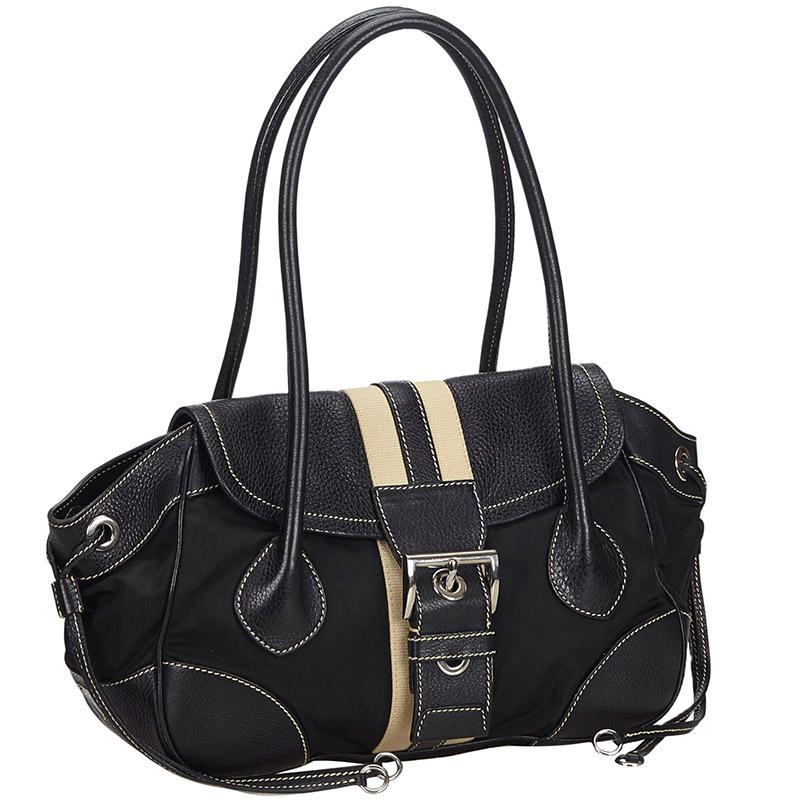 

Prada Black Leather Nylon Handbag