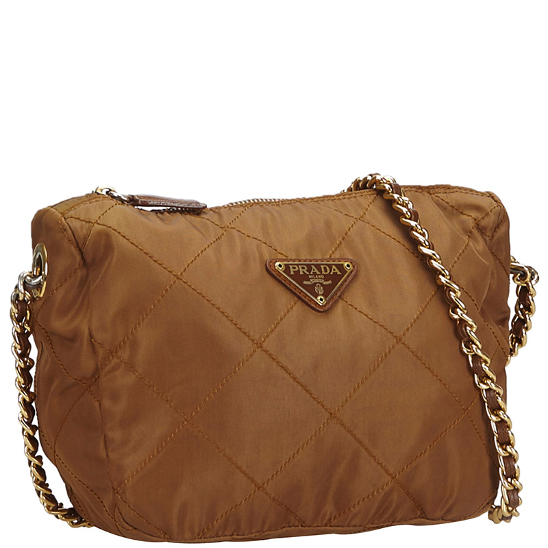 

Prada Brown Quilted Nylon Chain Crossbody Bag