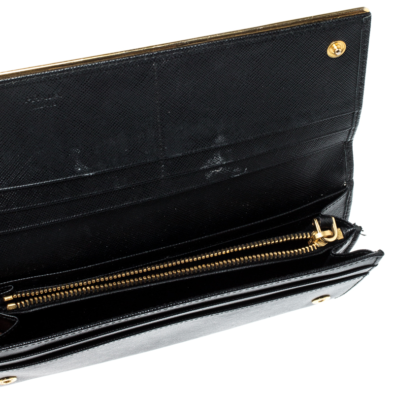 

Prada Black Saffiano Metal Leather Metal Bar Wallet