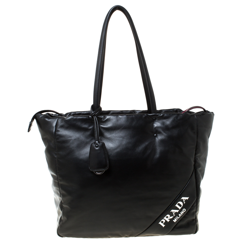 Prada Black Soft Leather Padded Shopper Tote 