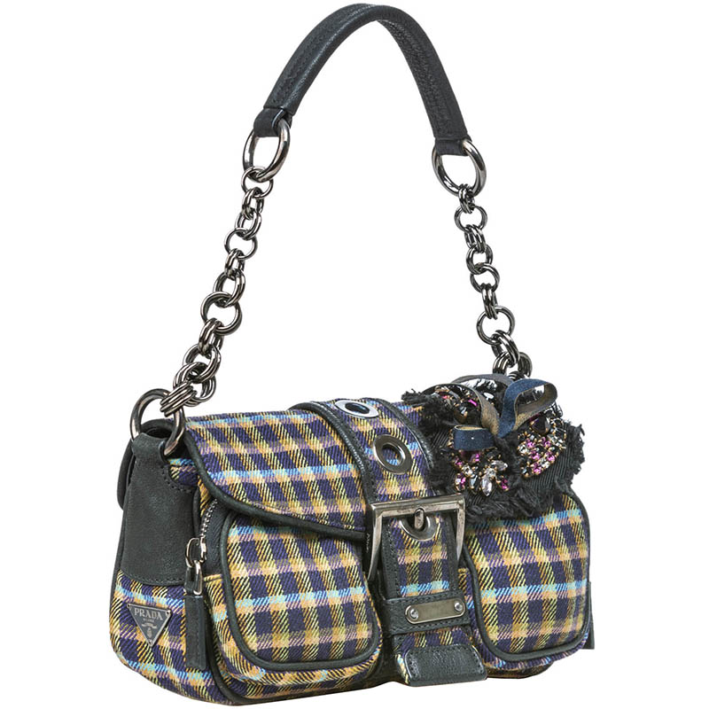 

Prada Purple/Black Wool And Leather Chain Baguette