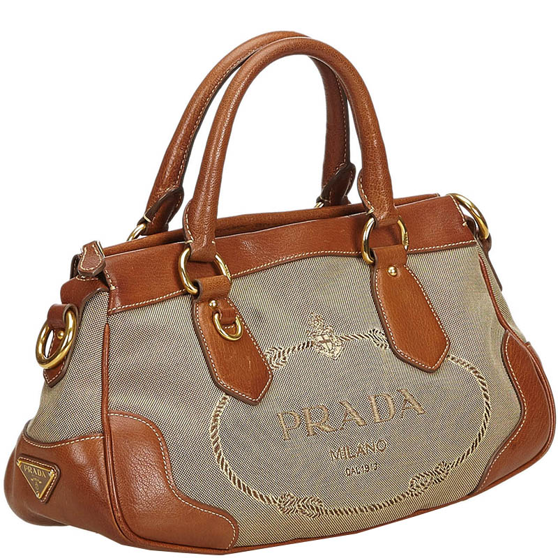 

Prada Brown Leather And Jacquard Canvas Canapa Satchel