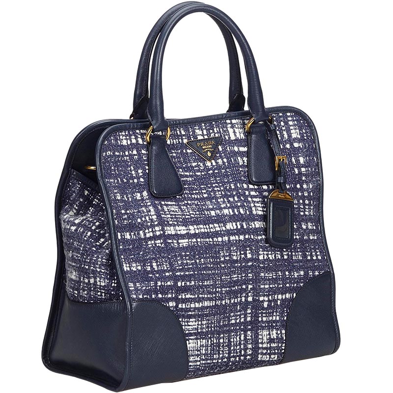 

Prada Blue Wool Canvas And Leather Satchel