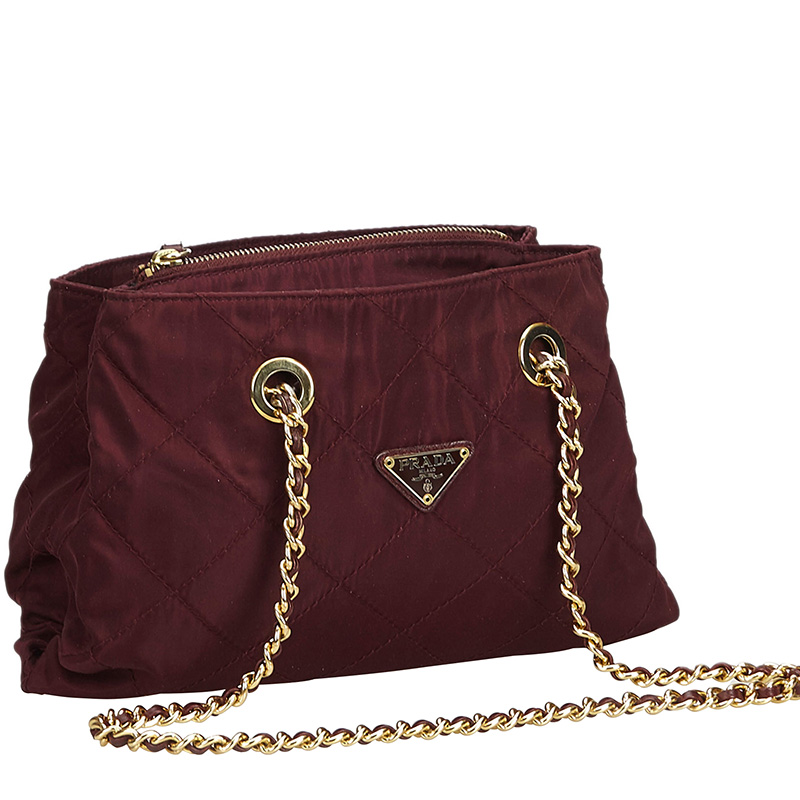 

Prada Red Quilted Nylon Chain Tote Bag