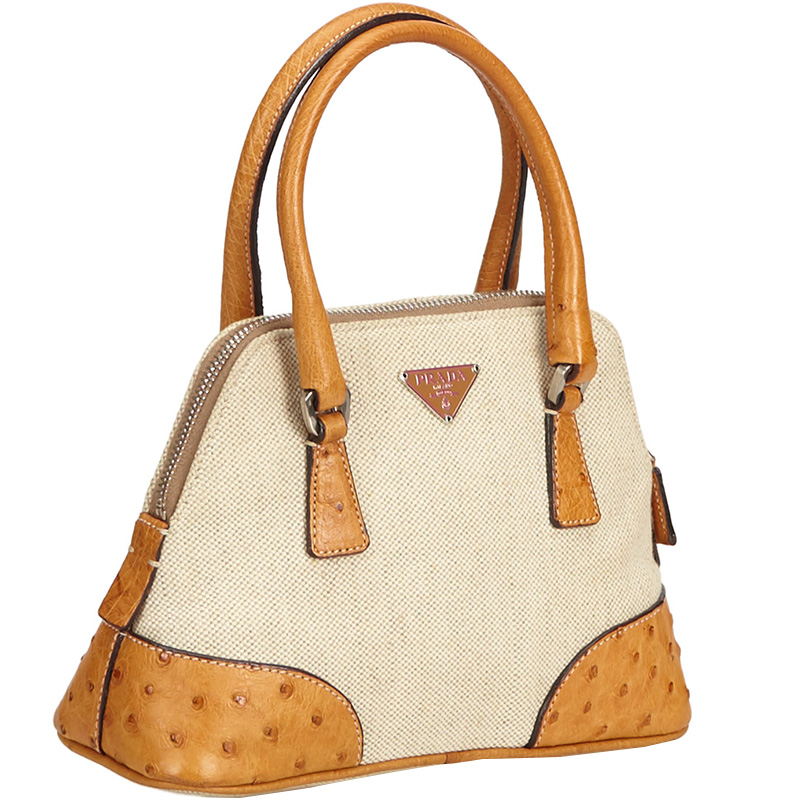 

Prada Beige/Brown Leather-Trimmed Canvas Satchel