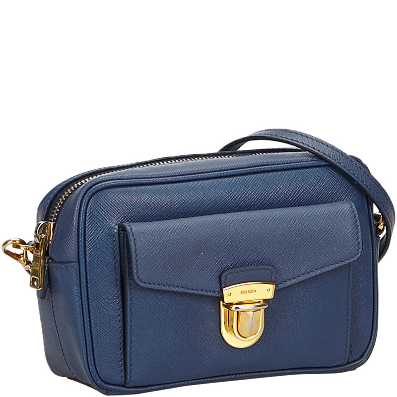 

Prada Blue Saffiano Leather Camera Bag