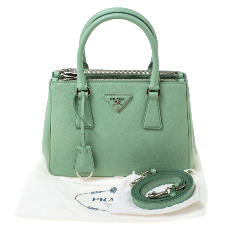 Prada Light Green Saffiano Lux Leather Mini Double Zip Tote Prada