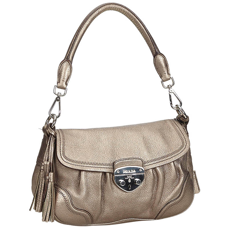 

Prada Sliver Leather Baguette Bag, Silver