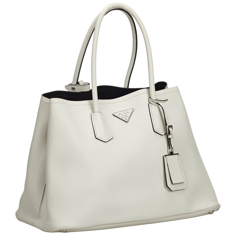 

Prada White Vitello Daino Leather Tote Bag