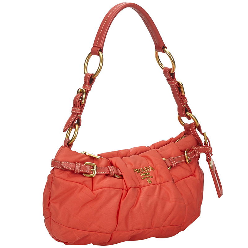 

Prada Orange Quilted Nylon Baguette