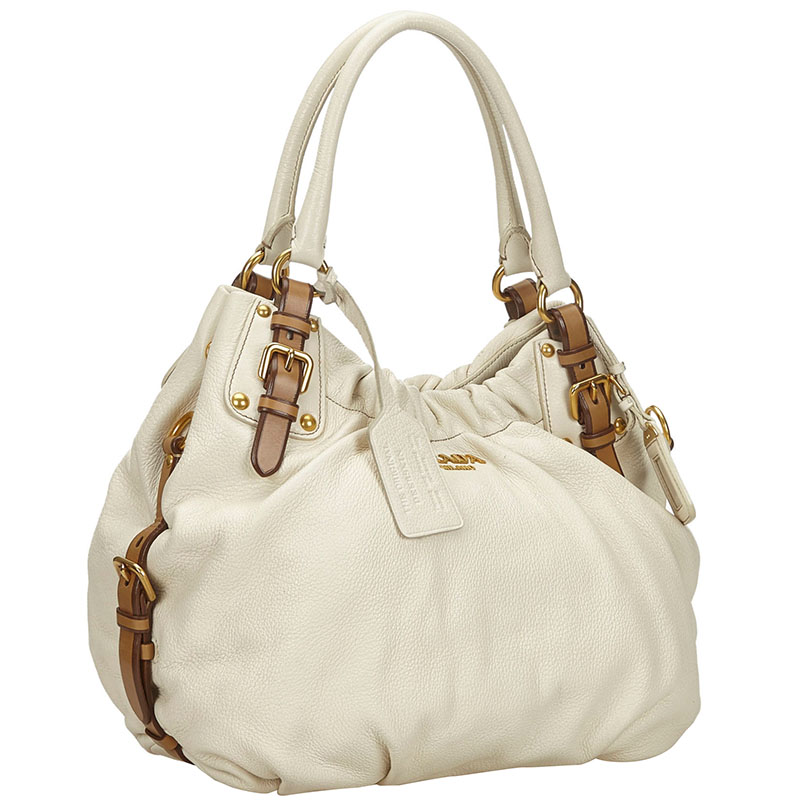 

Prada White Vitello Daino Leather Shoulder Bag