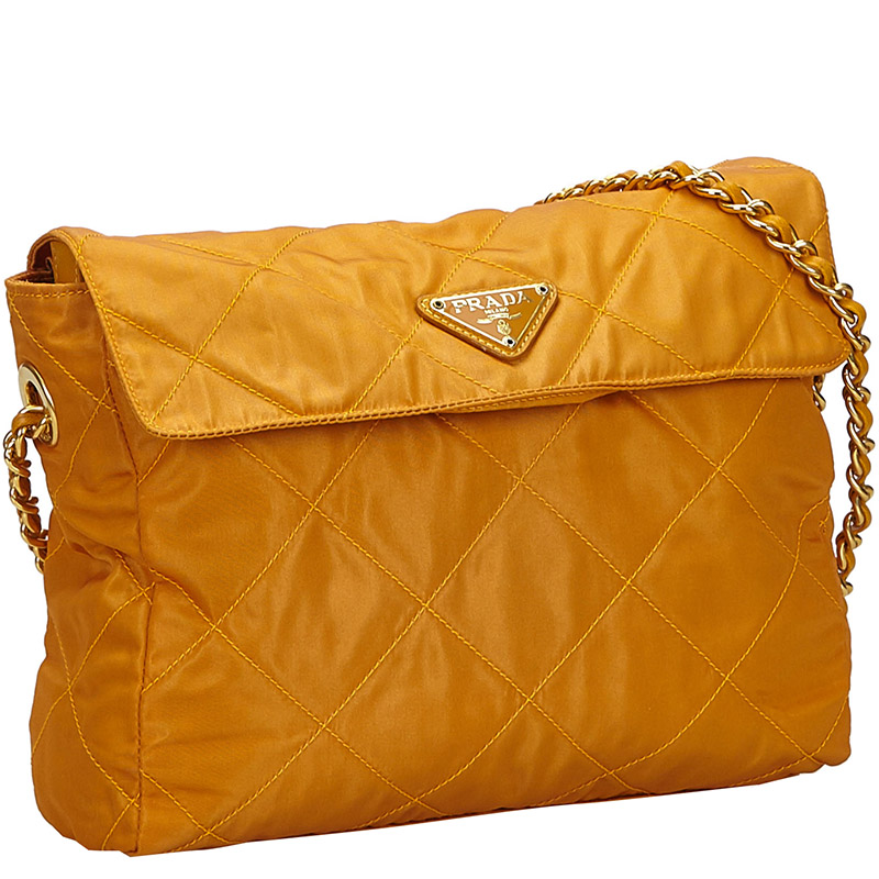 

Prada Orange Quilted Nylon Chain Shoulder Bag