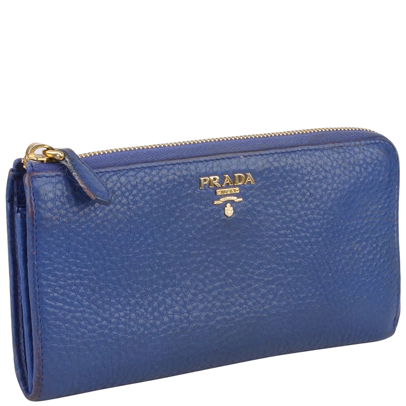 

Prada Blue Leather Continental Zip Around  Shaped Wallet