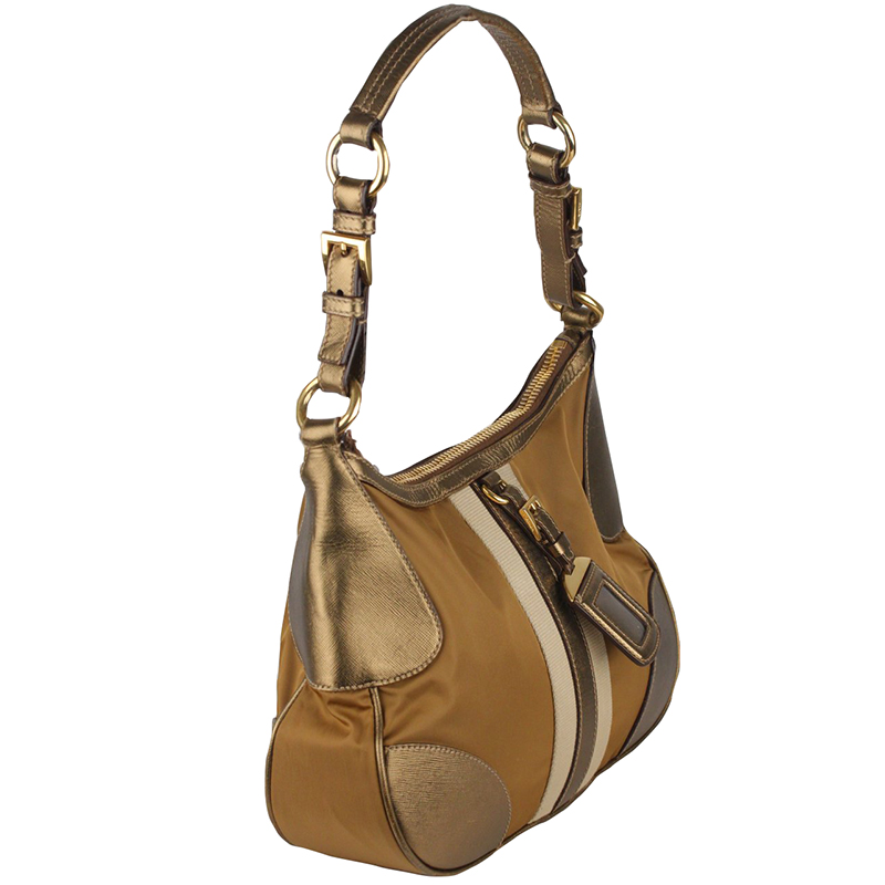 

Prada Gold Leather And Satin Hobo Bag