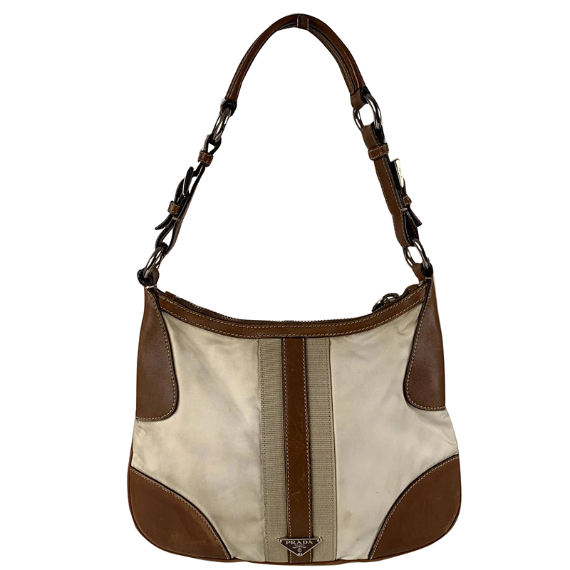 

Prada Brown/Beige Canvas And Leather Hobo Bag