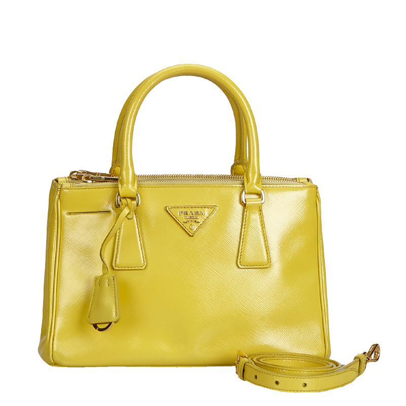 Pre-owned Prada Yellow Saffiano Leather Mini Galleria Tote Bag