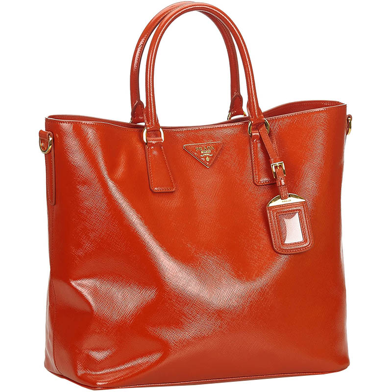 

Prada Orange Saffiano Leather Tote Bag