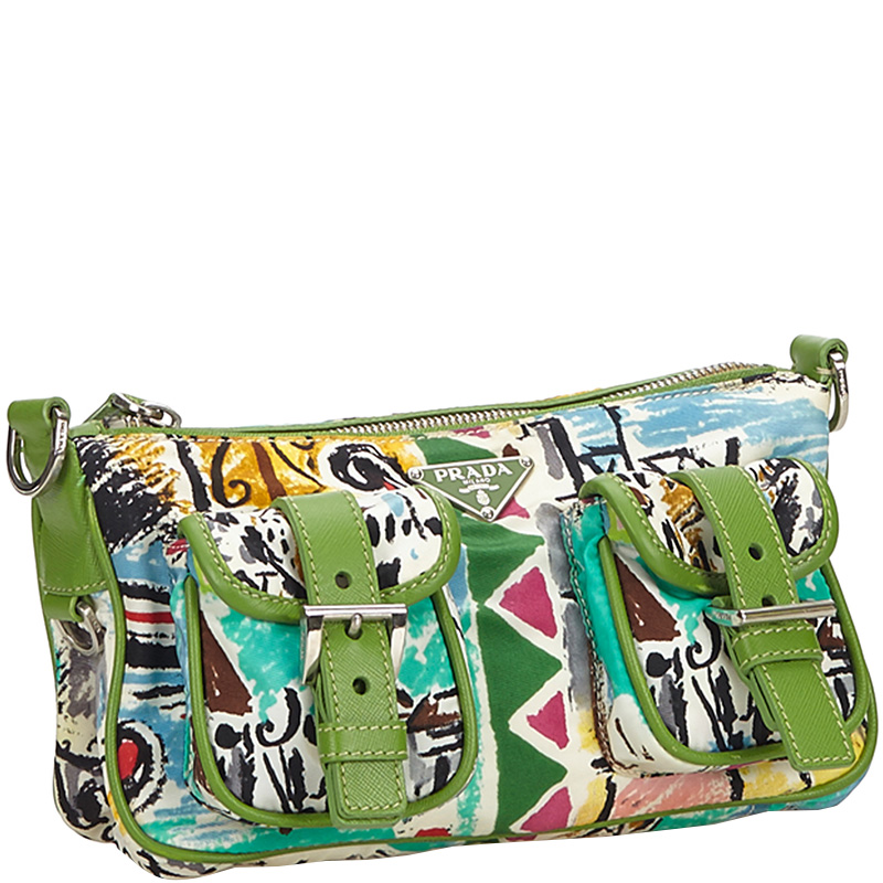 

Prada Green Printed Nylon Crossbody Bag, Multicolor