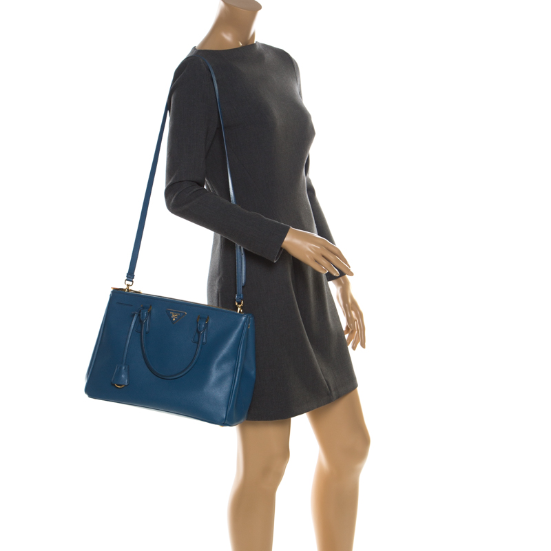 

Prada Blue Saffiano Lux Leather Medium Double Zip Tote