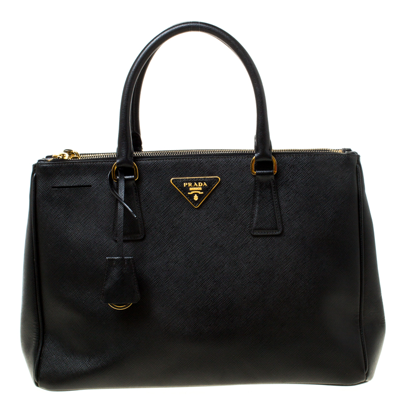 Prada Black Saffiano Leather Medium Double Zip Tote Prada | The Luxury ...